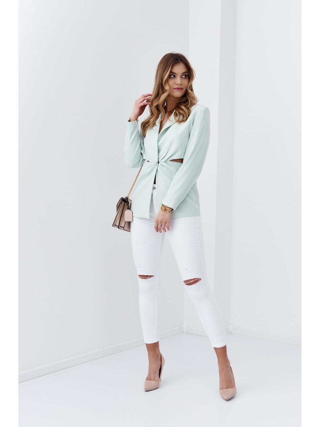 Impressive jacket with cutouts at the waist, mint 6904 - Online store - Boutique